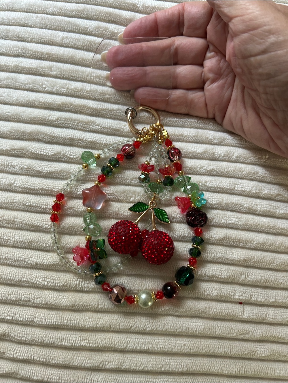 Cherry Crystal Beaded Phone Chain Wristlet Charm